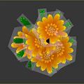 Orange Carved Vase With Yellow Blooming Flowers And Green Leaves
