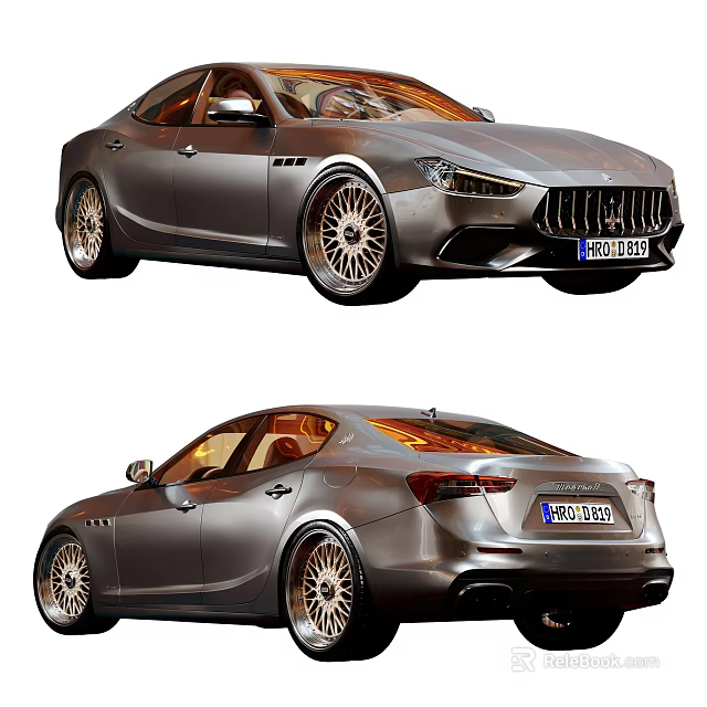 Maserati Sedan Front And Rear View In Silver Color 3d model 