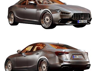 Maserati Sedan Front And Rear View In Silver Color 3d model