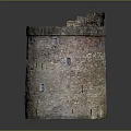 Ancient Round Stone Brick Tower With Ruined Top Small Windows And Doorway