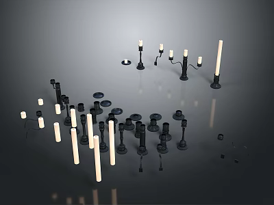 Contemporary Interior Lighting Decor With Black Base Candle Holders And White Strip Light Fixtures 3d model