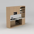 Modern Wooden Kitchen Cabinet With Stove Kettle Open Shelves And Decorations