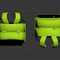 Neon Green Backpack With Cute Cartoon Frog Design Front And Back View Black Straps