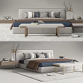 Modern Double Bed Interior With Pillows Bedspread Nightstands Bench And Decor 3d model