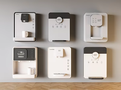 Six Modern Wall Mounted White And Gray Electrical Appliances With Control Panels 3d model