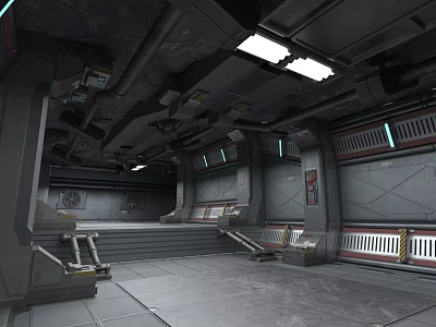 Industrial Elevator Corridor With Metal Walls Ceiling Lights Steps And Control Panels 3d model