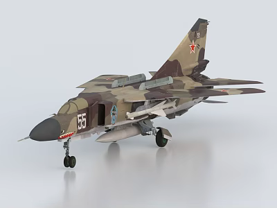 Camouflage Fighter Jet With Red Star Emblem Number 35 Landing Gear Down 3d model