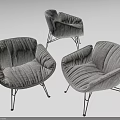 Light Gray Fabric Single Sofa With Modern Curved Design And Black Metal Legs For Living Room