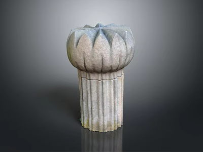 Scenic View Featuring Ancient Stone Lotus Pillar with Striped Column and Classic Texture 3d model
