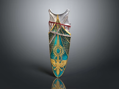 Ornate Teal And Gold Shield With Eagle Design And Geometric Patterns 3d model