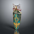 Ornate Teal And Gold Shield With Eagle Design And Geometric Patterns