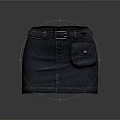 Dark Blue Denim Short Skirt With Belted Waist And Front Pocket Design