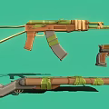 Assault Rifle Pistol And Long Gun Weapons With Brown Body And Green Straps