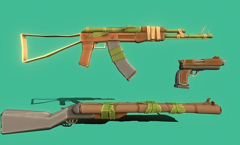 Plant Gun Bamboo Pistol Machine Gun Cartoon Gun 3d model