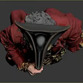 Pirate Man In Red Coat With Tricorn Hat Gray Beard And Belt Knife