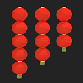 Three Strings of Red Lanterns with Multiple Round Lanterns on Black Background