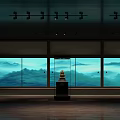 Cultural Center Interior Featuring Large Windows Mountain Scenery View And Wooden Ceiling