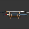 Traditional Samurai Katana with Dragon Pattern Scabbard on Wooden Display Stand