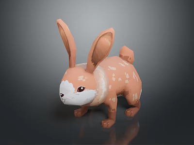 Cute Brown and White Rabbit 3D Model with Large Ears and Short Tail 3d model