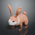 Cute Brown and White Rabbit 3D Model with Large Ears and Short Tail