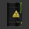 Black Radioactive Barrel With Yellow Warning Sign And Green Dripping Liquid