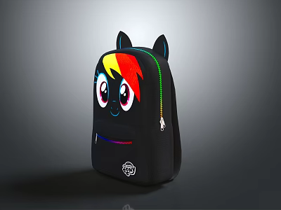 Black Backpack With Cartoon Ears And Rainbow Mane For Kids Daily Use 3d model