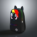 Black Backpack With Cartoon Ears And Rainbow Mane For Kids Daily Use