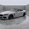White BMW Sports Coupe in Modern Interior Space with Sleek Concrete Floor and Grid Ceiling