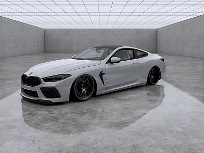White BMW Sports Coupe in Modern Interior Space with Sleek Concrete Floor and Grid Ceiling 3d model