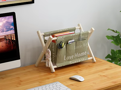 Fabric Storage Basket With Wooden Frame For Desk Office Supplies Organization 3d model
