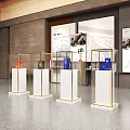 Museum Exhibition Hall With Glass Display Cases Golden Frames And White Pedestals