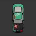 Teal And Black Two Door Coupe With Red Logo And NOS Decal On White Roof