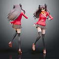 Dynamic Anime Character Figure With Red Jacket Short Skirt Black Stockings Back Front View