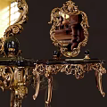 Ornate Gold Carved Console Table with Black Marble Top and Decorative Mirror