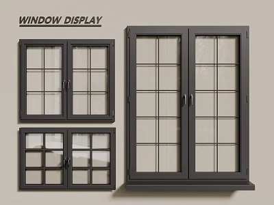 Black Frame Casement Windows Glass Panels Home Interior Display Design 3d model