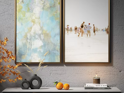 Abstract Painting With Soft Blue Green Tones Hanging In Modern Home Interior Decor 3d model