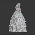 Elegant Vintage Floral Dress with Ruffled Bell Sleeves Fitted Corset Bodice and Layered Ruffled Skirt