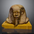 Ancient Egyptian Pharaoh Head Stone Carving With Wooden Base And Detailed Features