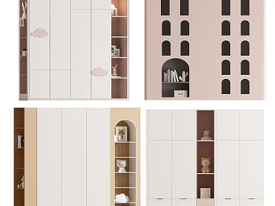 Modern Wardrobe Designs in Neutral Tones with Open Shelves Arched Compartments 3d model