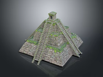 Mayan Pyramid Ancient Stone Structure With Stepped Sides Temple On Top And Greenery 3d model