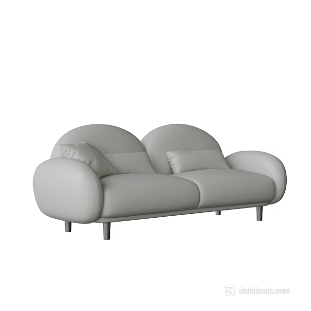 Modern Light Gray Two Seater Sofa With Rounded Design And Metal Legs 3d model