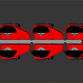 Three Red and Black Mechanical Devices With Structured Components And Reflective Bases