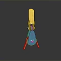 Blue And Yellow Mechanical Tool With Three Yellow Legs And Top Part