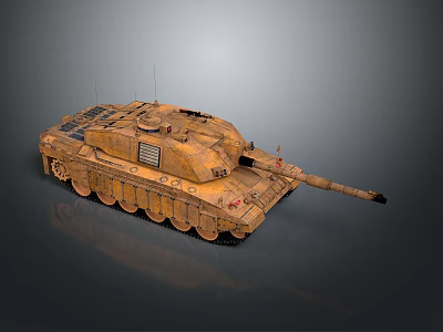 Realistic 3D Military Tank With Desert Camouflage Turret Cannon And Tracks 3d model