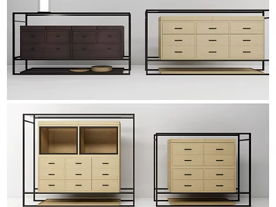 Modern Sideboard Designs With Metal Frame Dark Brown And Light Beige Drawers Cabinet Doors 3d model