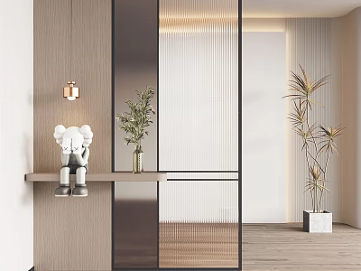 Modern Interior Room Divider Design With Wooden Panels Metal Frame Green Plants And Lighting 3d model