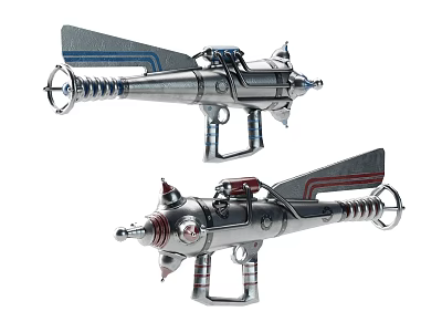 Futuristic Silver Sci Fi Ray Guns With Unique Metallic Design And Blue Red Accents 3d model