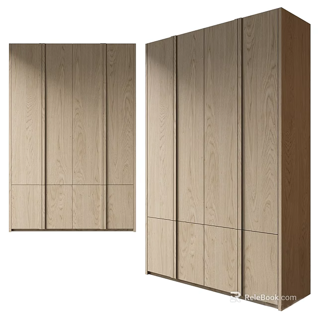 Modern Wooden Wardrobe With Multiple Doors Drawers Minimalist Design Natural Finish 3d model 
