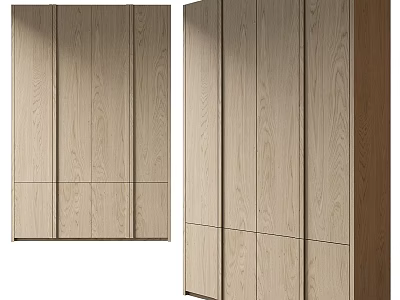 Modern Wooden Wardrobe With Multiple Doors Drawers Minimalist Design Natural Finish 3d model