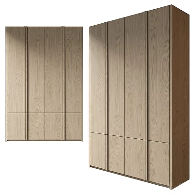 Modern Wooden Wardrobe With Multiple Doors Drawers Minimalist Design Natural Finish 3d model